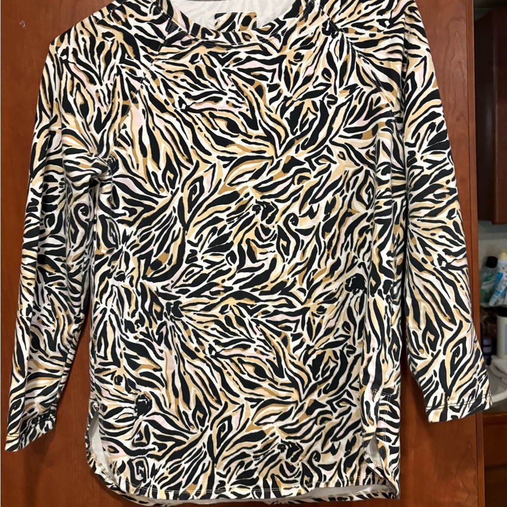 Lilly Pulitzer Luxletic Women's Animal Print 3/4  Sleeve Top - Black, Cream, Tan